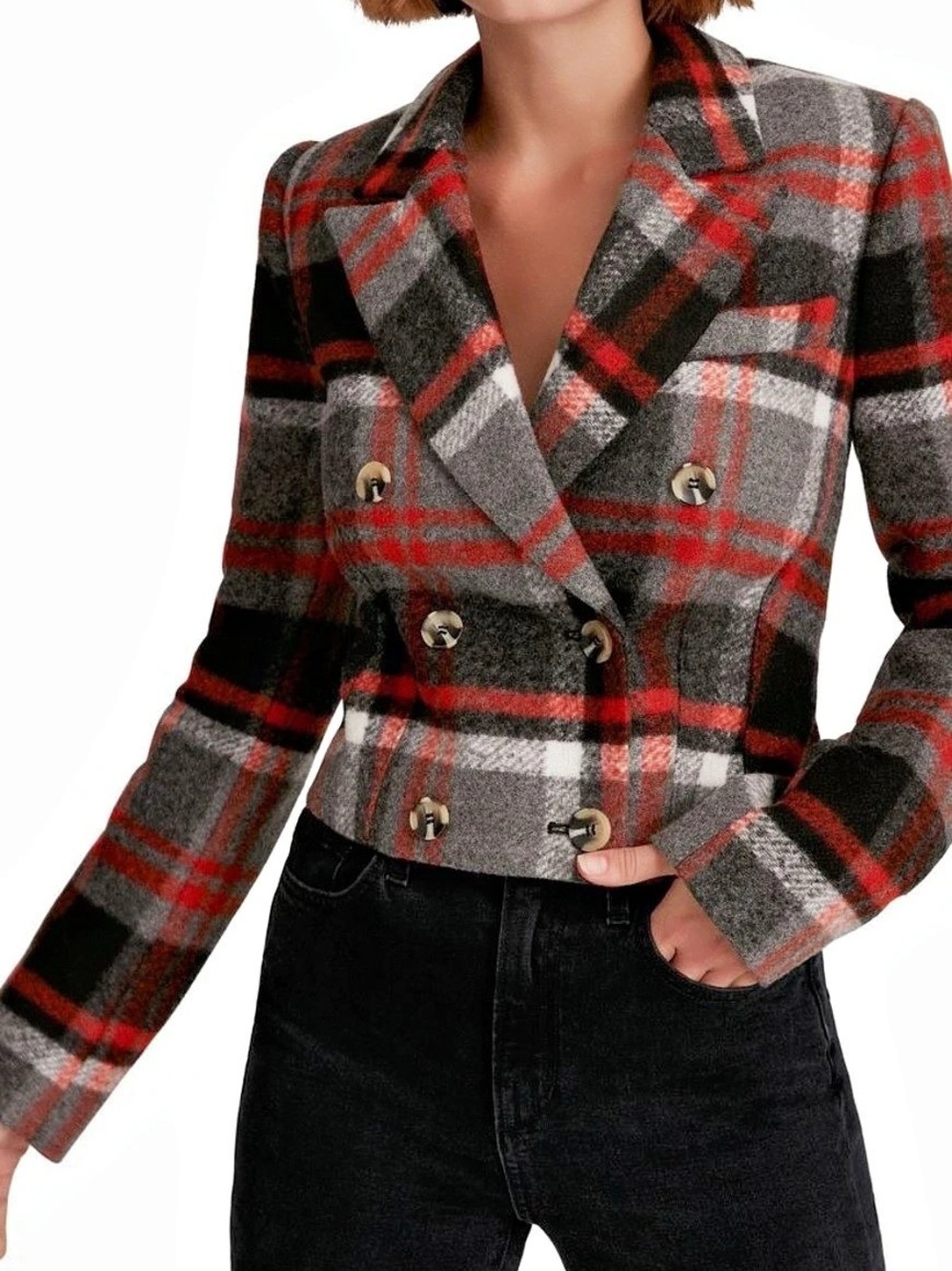 Favorite Daughter Parry Plaid Double Breasted Jacket